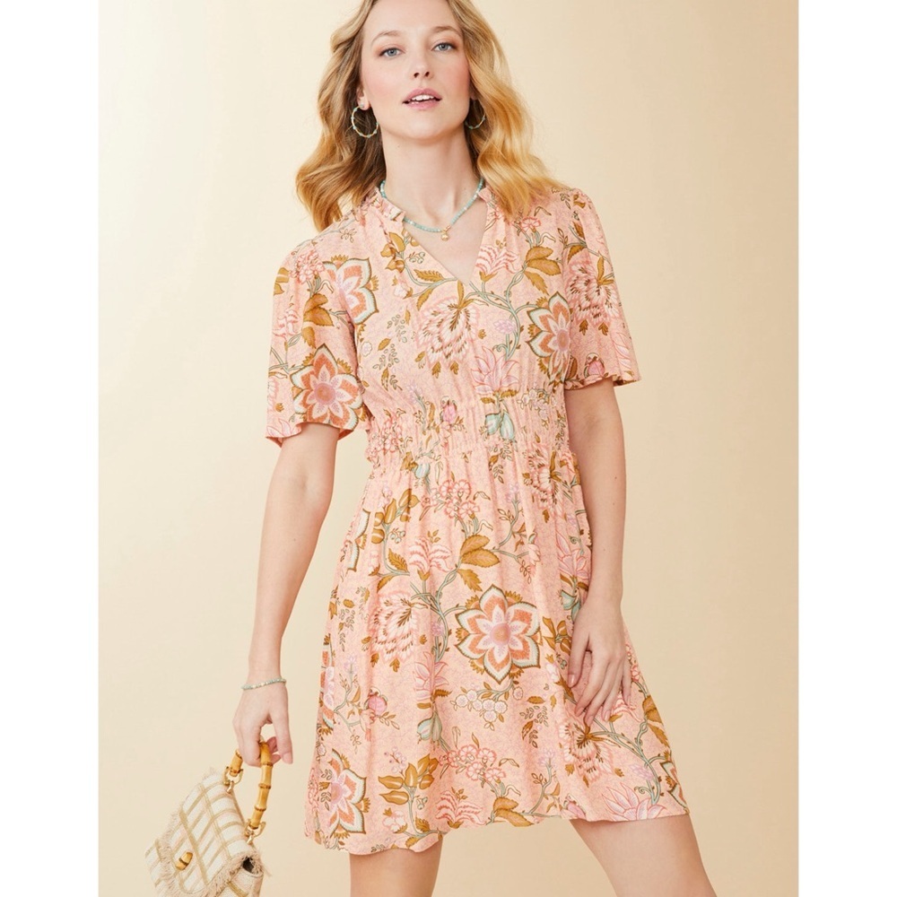 Spartina 449 Elayne Splitneck Dress Calm Waters Floral Chintz
